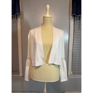 Calvin Klein Cropped White Cardigan Bell Sleeve Open Front Minimalist XL